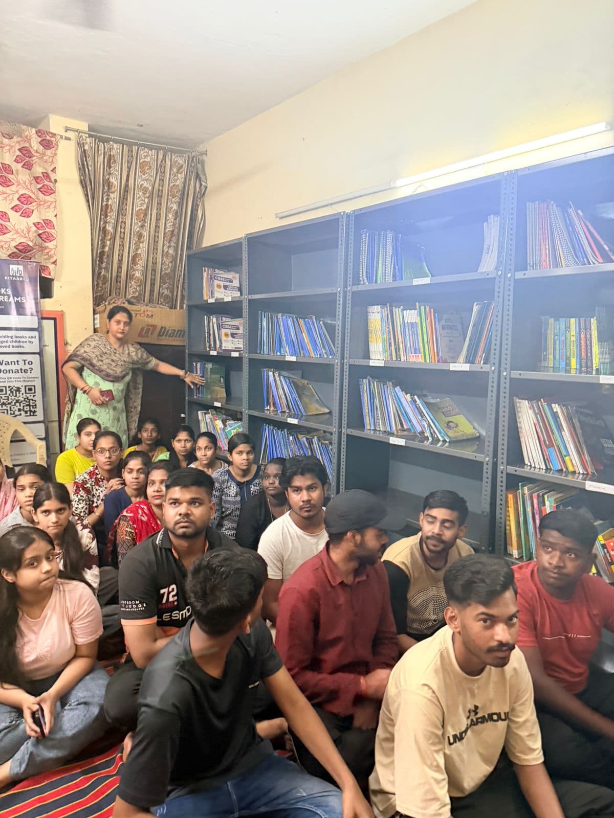 Book bank shelves and students